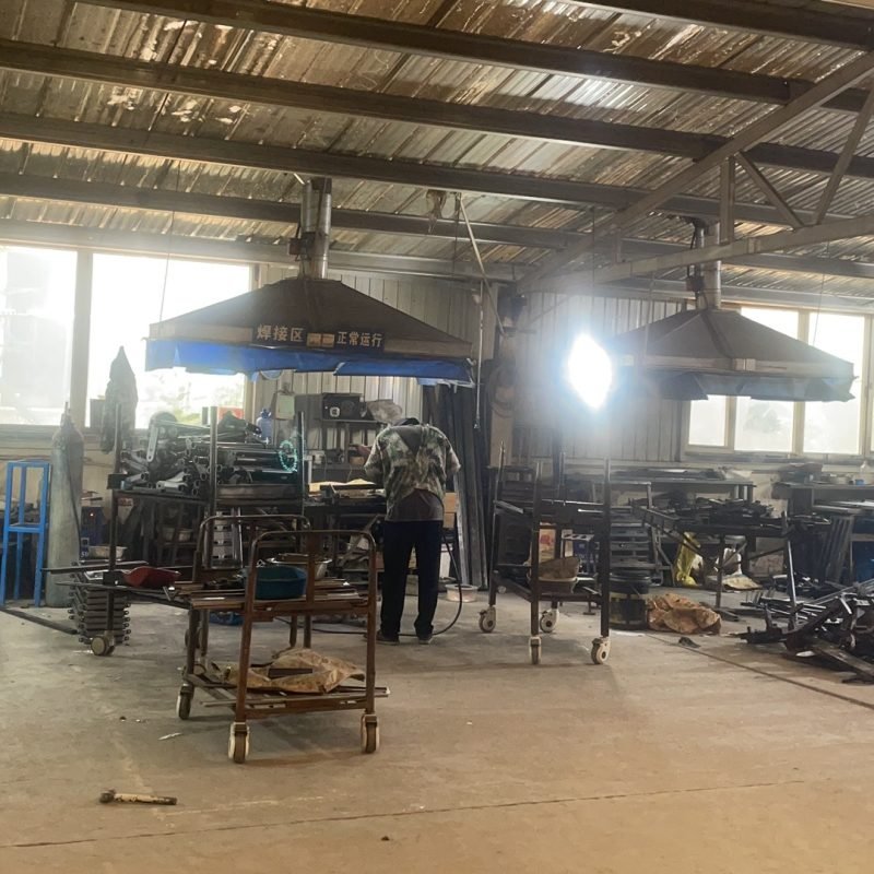 Rollator walker frame welding area at a China mobility aid manufacturer